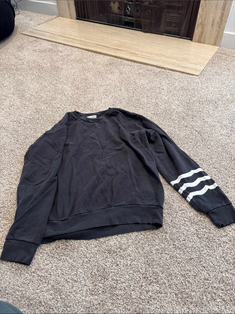Sol Angeles Black Crewneck Sweatshirt with White Sleeve Stripes